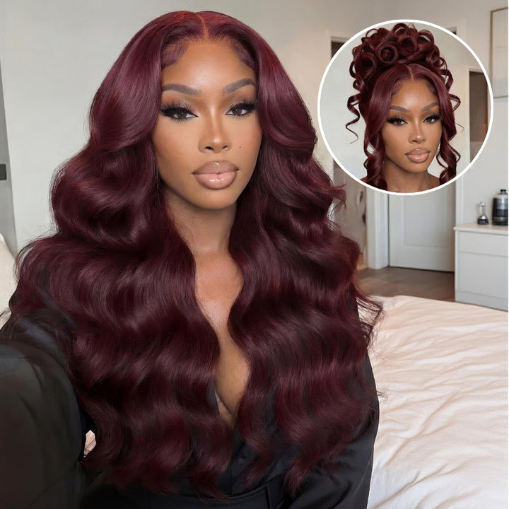 Glueless 7x5 / 13x4 Full Lace Frontal Dark 99J Burgundy Red Colored 3D Body Wave HD Transparent Lace Human Hair Wigs