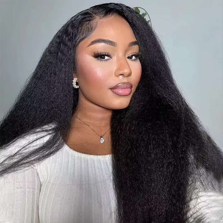Kinky Straight Reddish Brown / Highlight Brown / Natural Color 13x4 Transparent Lace Front Wigs 100% Human Hair Wigs