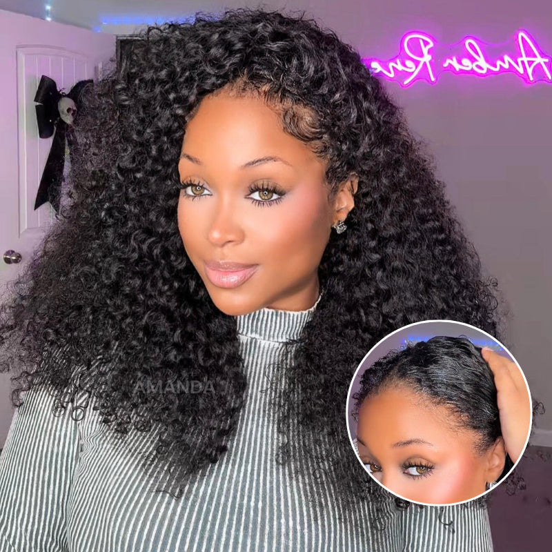 Upgrade V Part Jerry Curly Glueless Wig Invisi Drawstring Real Scalp Virgin Human Hair - Bangjazz Hair