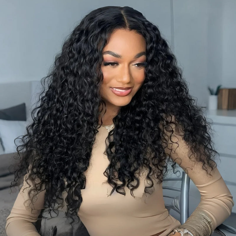 Pre Everything Water Wave 13x6 Full Lace Frontal Glueless Invisible Drawstring HD Transparent Lace Wig -Bangjazz Hair