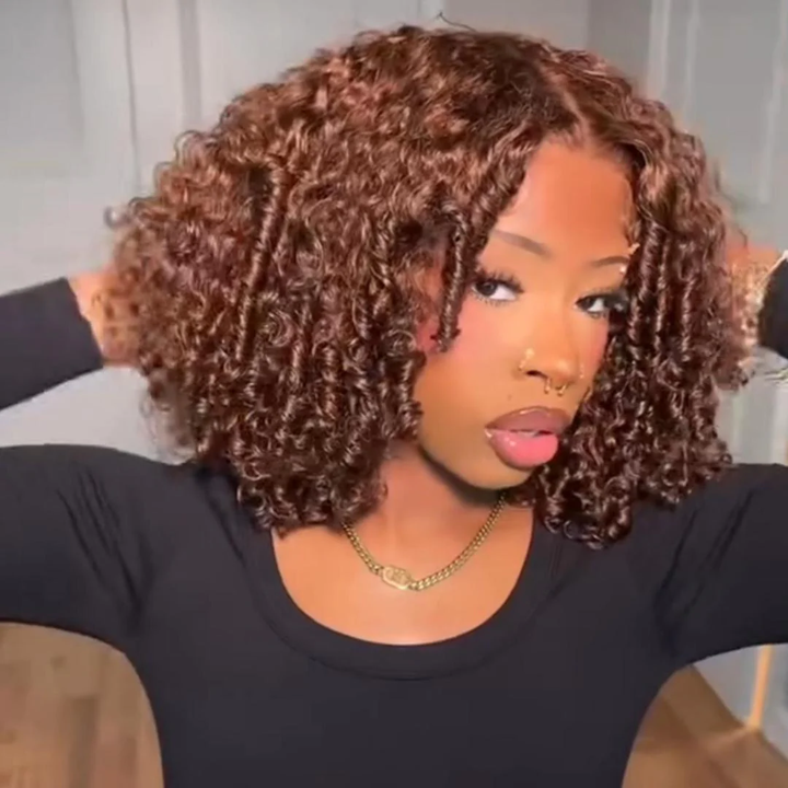 Bangjazz Glueless Thick Fluffy Afro Curly Human Hair Bob Wigs 7x5 / 13x4 Invisiable Lace Wig