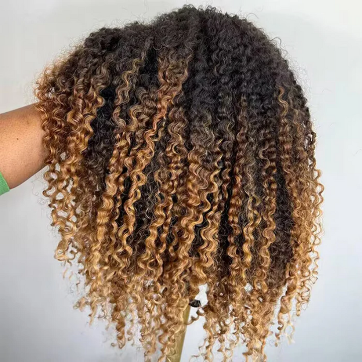 Bangjazz 300% Density 7x5 HD Glueless Lace Ombre Brown Kinky Curly Wig