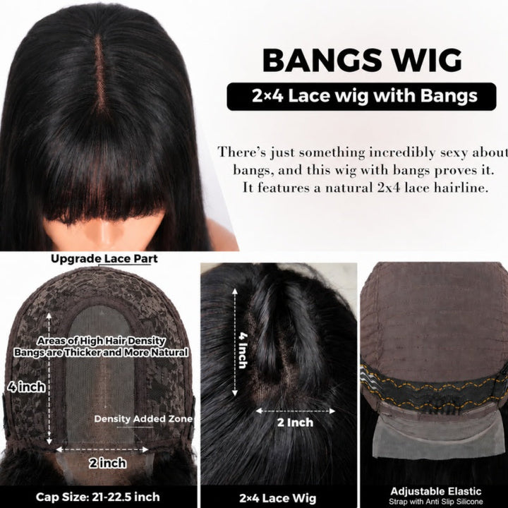 Bangjazz Double Drawn 300% Density 2×4 Lace Glueless Ombre Brown Curly Wig With Bangs &amp; Drawstring