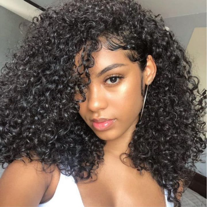 3 In 1 Half Wig | 300% Density Double Drawn Glueless Curly Human Hair Wig With Drawstring