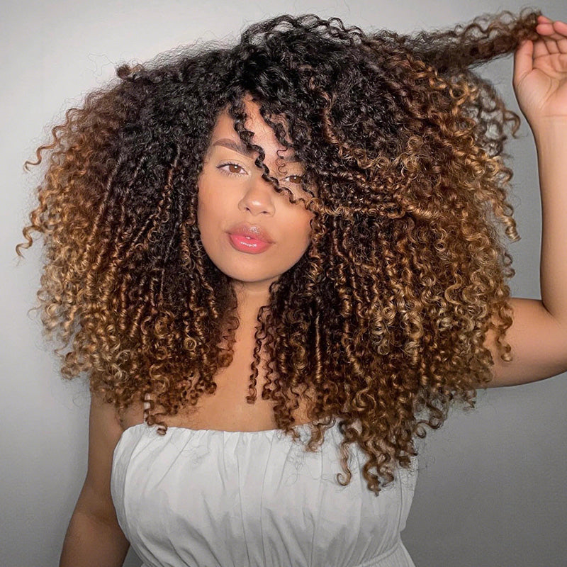 Bangjazz 300% Density 7x5 HD Glueless Lace Ombre Brown Kinky Curly Wig