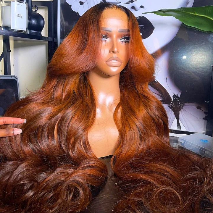 Dark Root Ginger Colored Body Wave 13x4 Lace Front /4*4 Lace Closure Wigs With Baby Hair - Bangjazz Hair