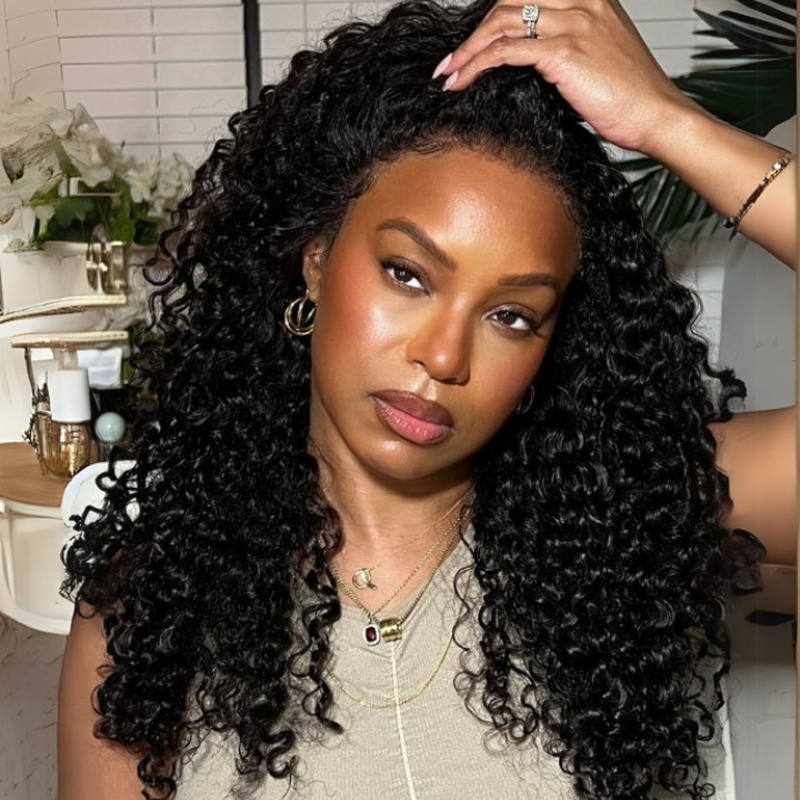 Outre Dominican Curly Deep Curly Snug Fit 360 Invisible Strap Glueless Pre-Bleached And Pre-Cut Lace Human Hair Wig