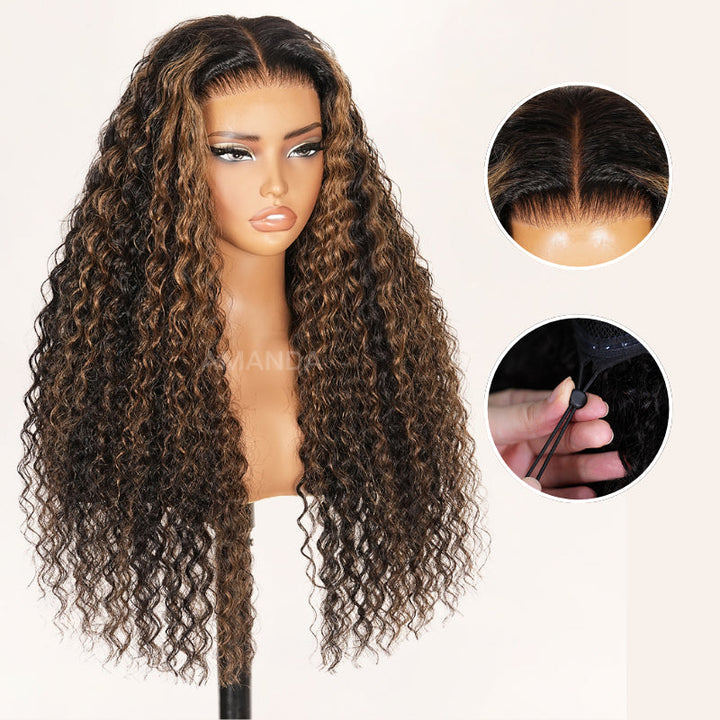 300% Density Brown Highlight Burmese Curly 13x6 Lace Front HD Transparent Lace Glueless Human Hair Wig