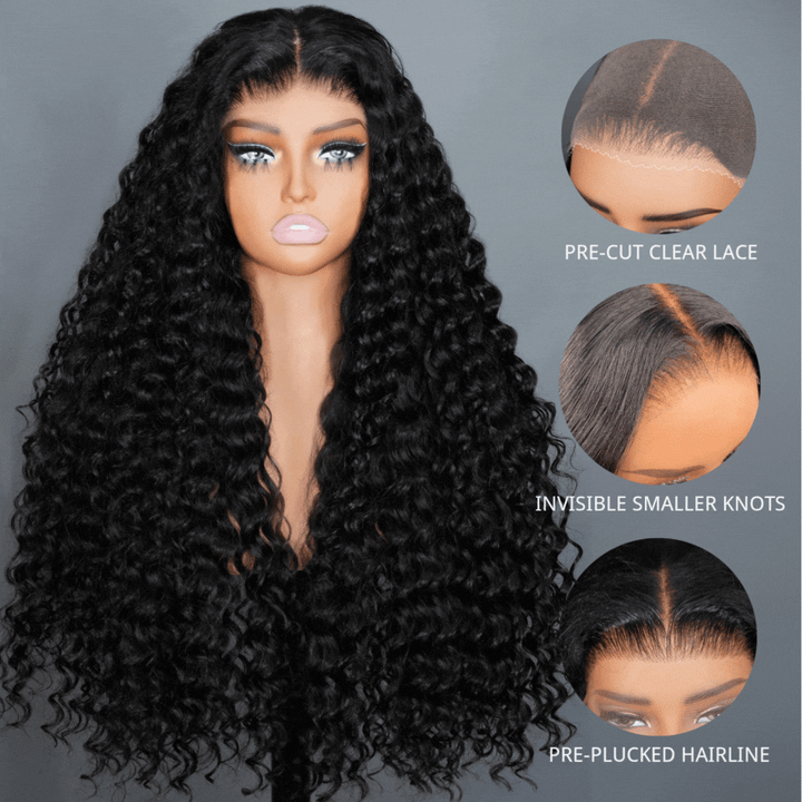 300% Density Glueless Deep Wave 7x5 / 13x4 Transparent HD Lace Front Wig Pre Plucked Hairline Virgin Human Hair - Bangjazz Hair