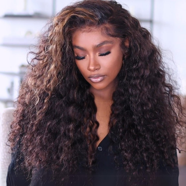 300% Density Bold Bounce Glueless Water Wave Highlight Blonde Color 13x4 HD Transparent Lace Front Wigs-Bangjazz Hair