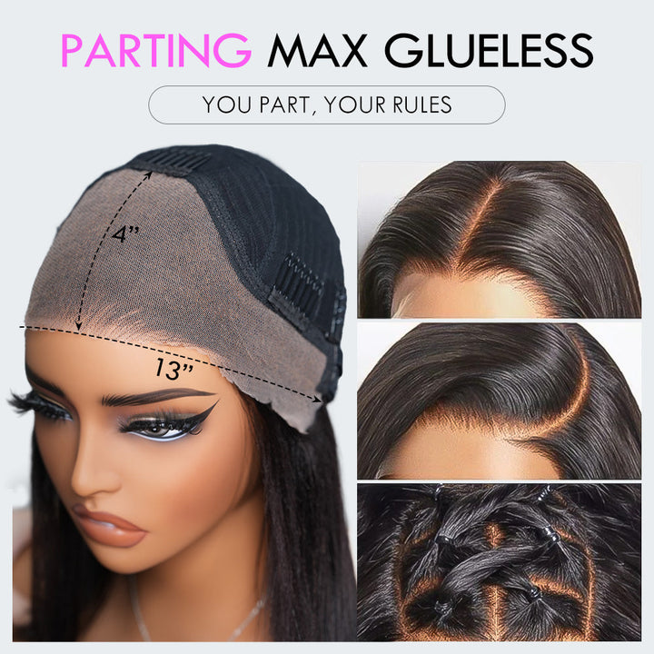 Glueless Water Wave &amp; Curly Natural Black Bouncy 13x4 Lace Frontal Transprent Lace Wig Beginner Friendly