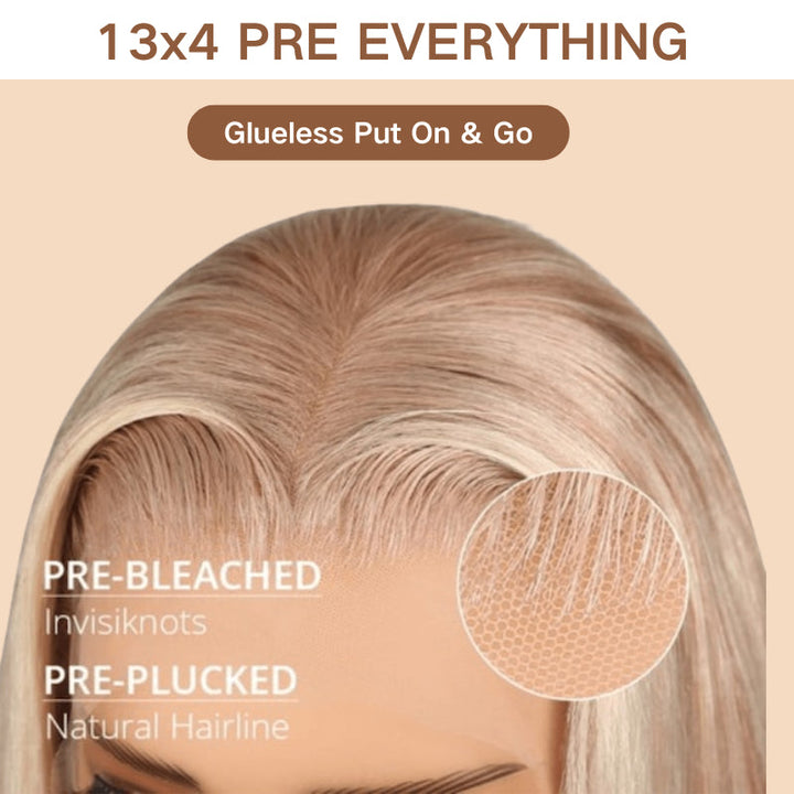 Blonde Highlight Champagne Color 13x4 HD Transparent Lace 613 Body Wave / Straight Human Hair Wigs 180% Density