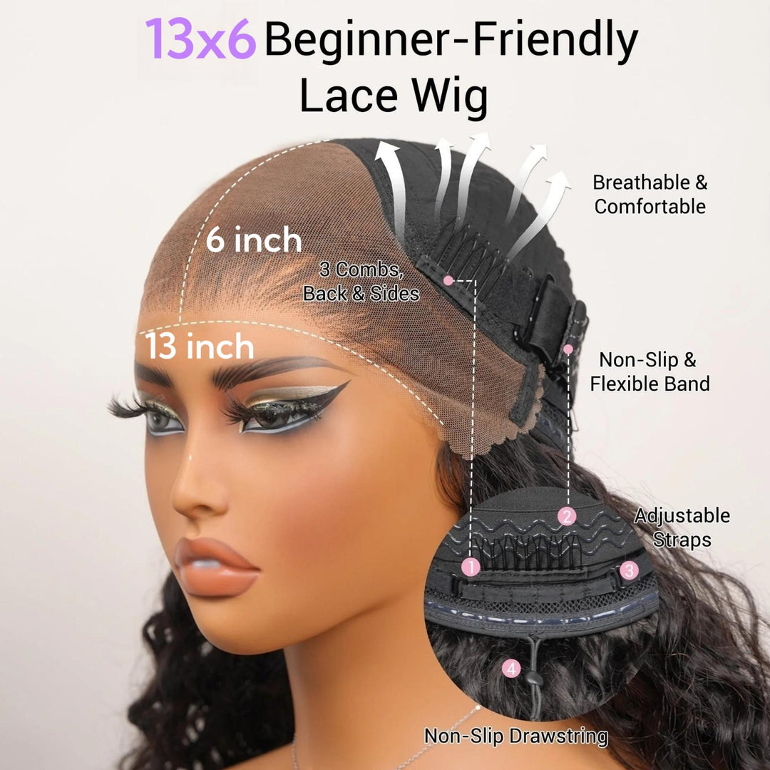 Bangjazz 13x6 Burmese Curly Ready To Wear Highlight Lace Front Wigs Human Hair for Beginners Pre Bleached 200 Density Drawstring Wig With Finger Coil Ends Pre Cut Lace For Women