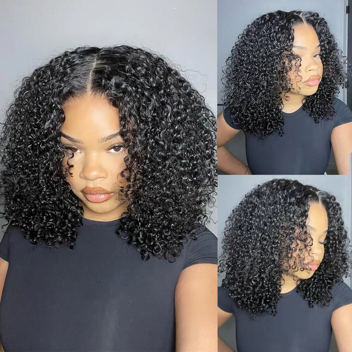 Short Kinky Curly Ready to Wear Glueless Wigs Pre Cut Lace Bleached Konts Closure Wigs Human Hair Wig 200% Density Lace Front Wigs Pre Plucked For Women