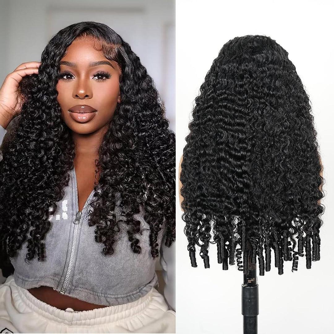 Bangjazz 13x6 Burmese Curly Ready To Wear Highlight Lace Front Wigs Human Hair for Beginners Pre Bleached 200 Density Drawstring Wig With Finger Coil Ends Pre Cut Lace For Women