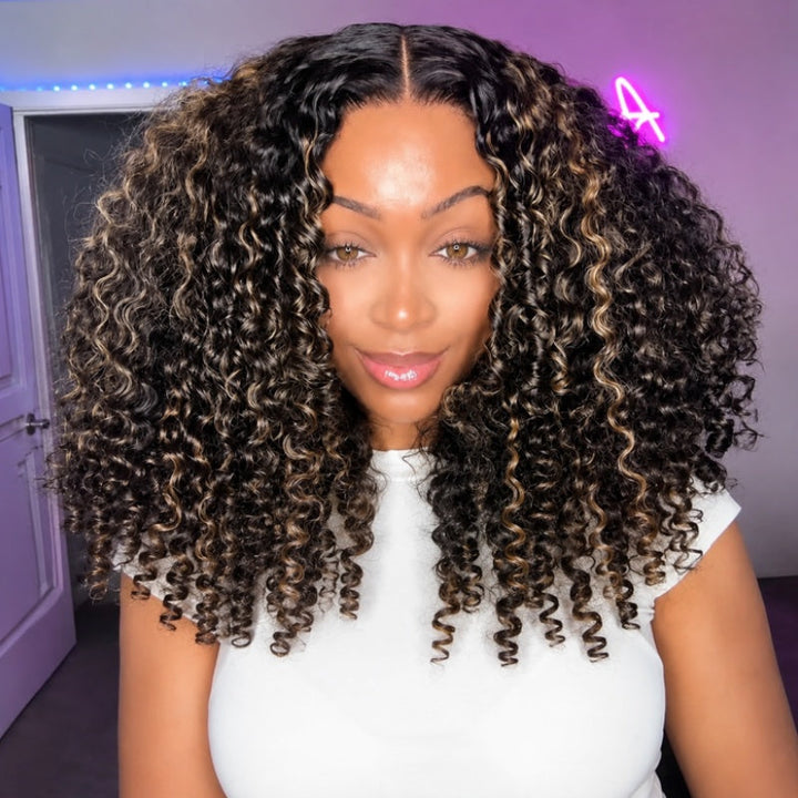 $100 Off | Luxury 7x5/13x6 Burmese Curly Brown Balayage Highlight Color Glueless HD Lace Human Hair Wig