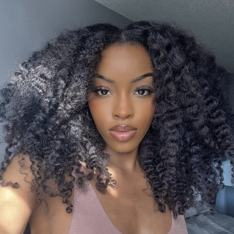 3 In 1 Half Wig | 300% Density Double Drawn Glueless Curly Human Hair Wig With Drawstring