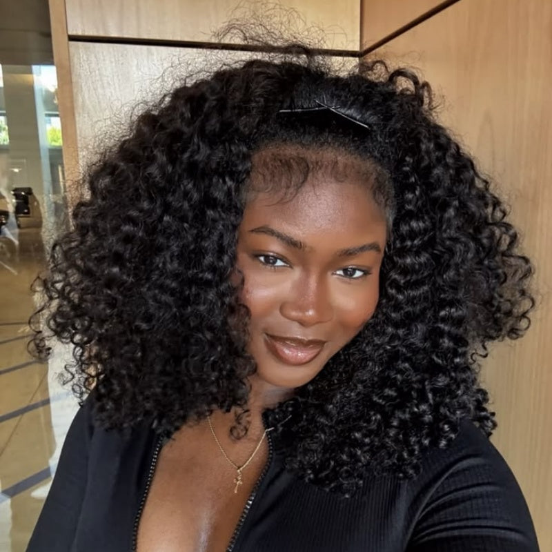 3 In 1 Half Wig | 300% Density Double Drawn Glueless Curly Human Hair Wig With Drawstring