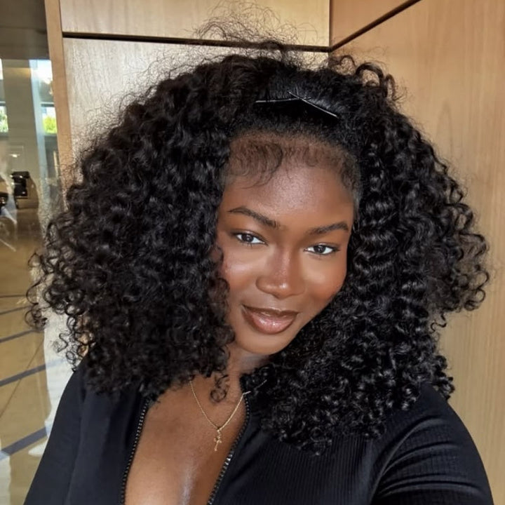 3 In 1 Half Wig | 300% Density Double Drawn Glueless Curly Human Hair Wig With Drawstring