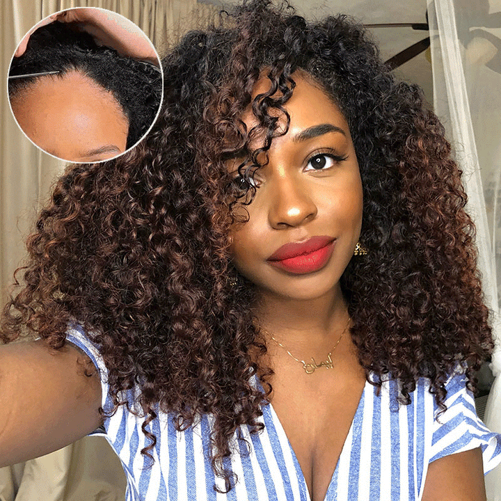 3 In 1 Half Wig | 300% Density Double Drawn Glueless Curly Human Hair Wig With Drawstring