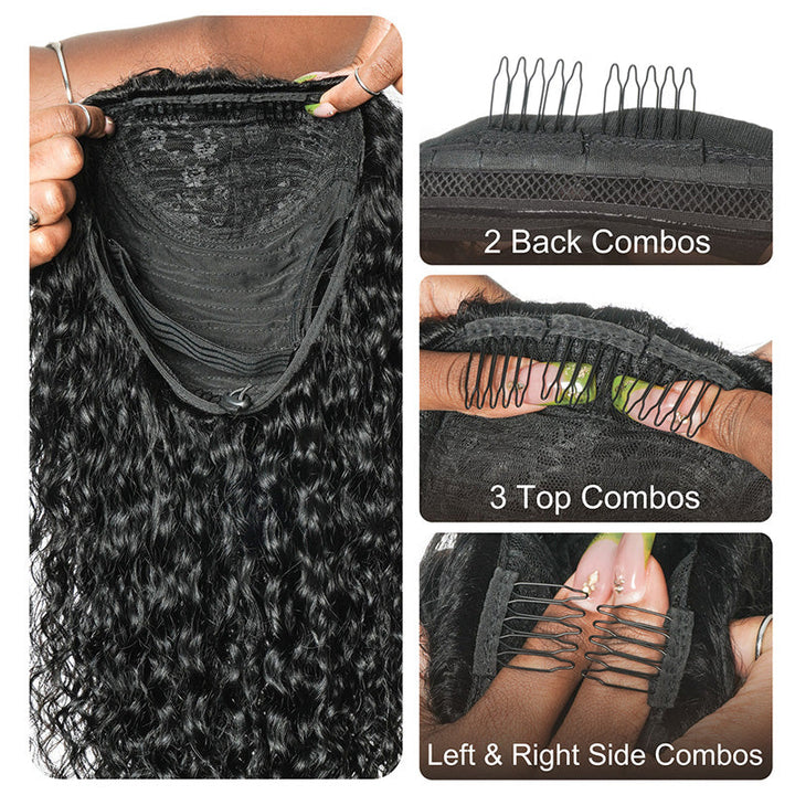 3 In 1 Half Wig | 300% Density Double Drawn Glueless Curly Human Hair Wig With Drawstring