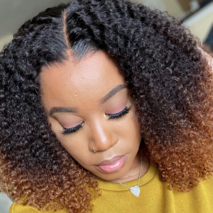Bangjazz 300% Density 7x5 HD Glueless Lace Ombre Brown Kinky Curly Wig
