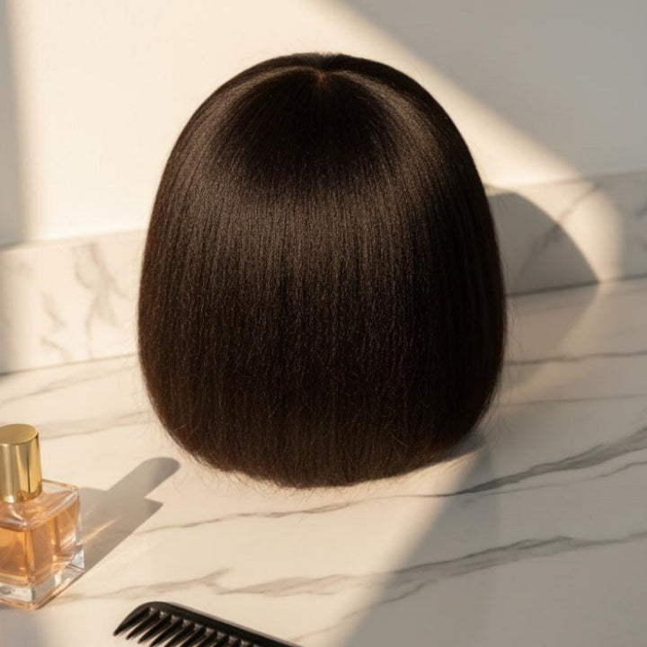 Bangjazz Hair 7×5 Lace Kinky Straight Bob Glueless Human Hair Wig