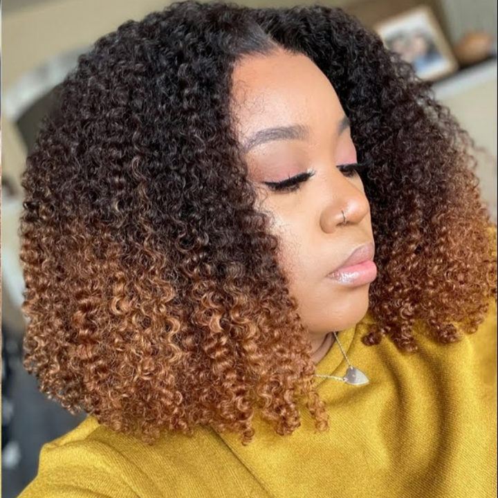 Bangjazz 300% Density 7x5 HD Glueless Lace Ombre Brown Kinky Curly Wig