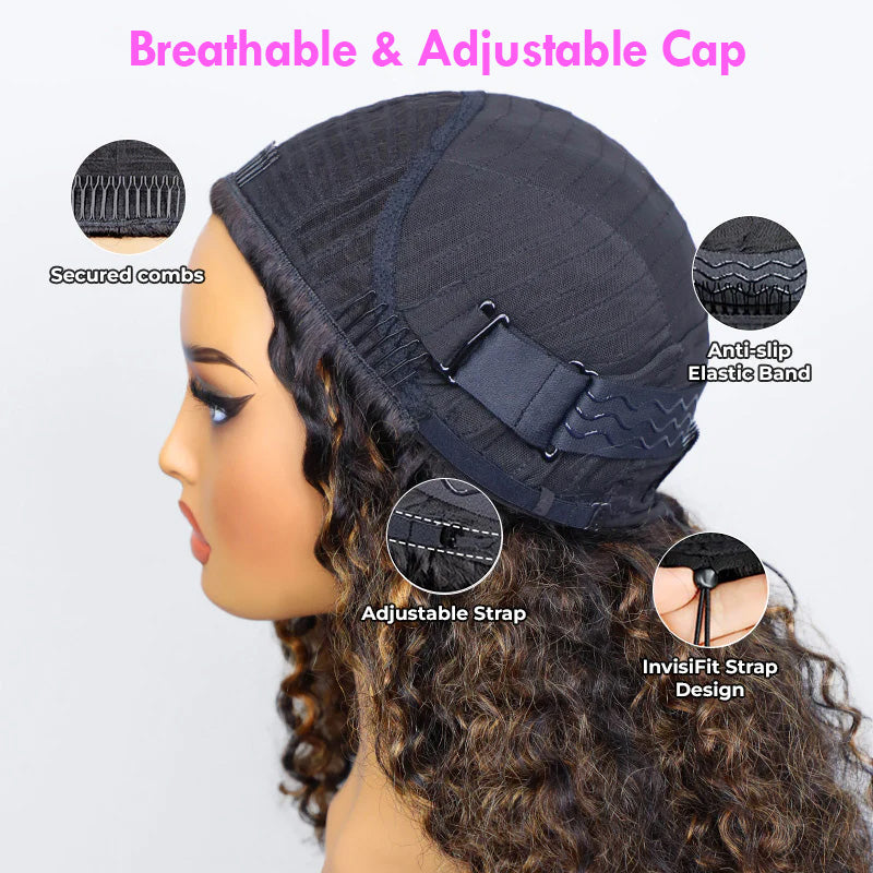 3 In 1 Half Wig | 300% Density Double Drawn Glueless Curly Human Hair Wig With Drawstring