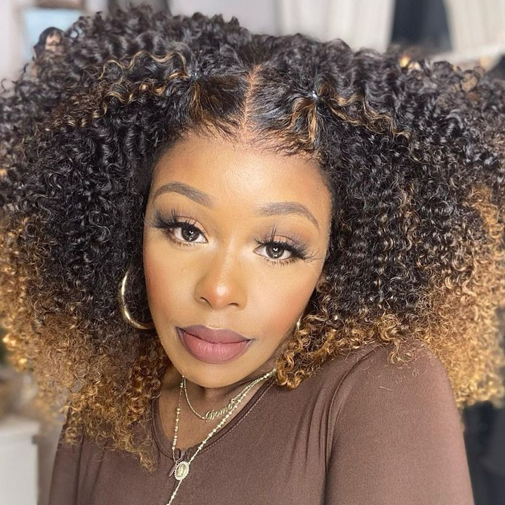 Bangjazz 300% Density 7x5 HD Glueless Lace Ombre Brown Kinky Curly Wig