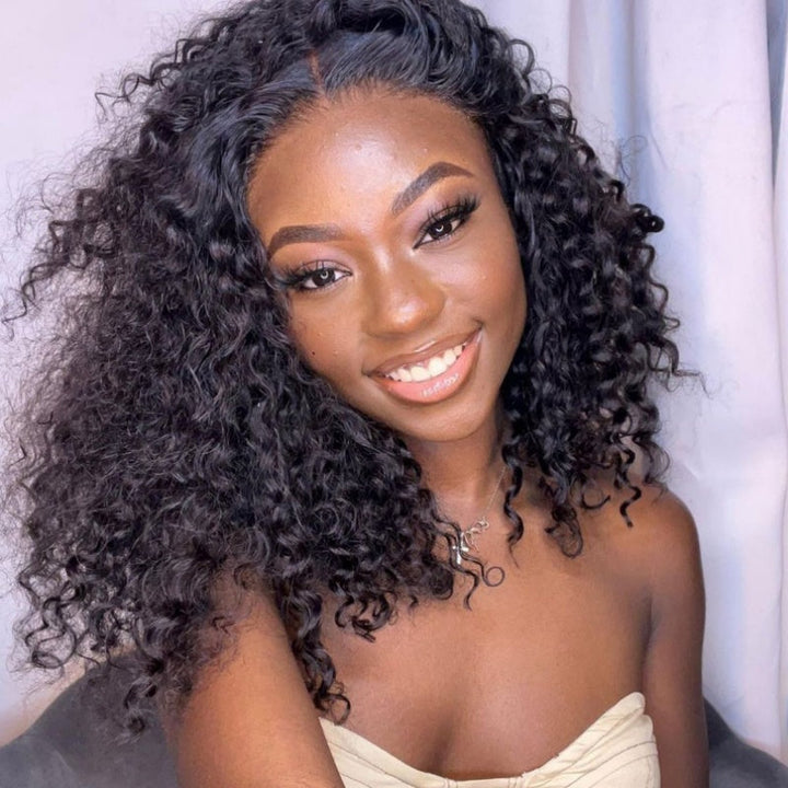 3 In 1 Half Wig | 300% Density Double Drawn Glueless Curly Human Hair Wig With Drawstring