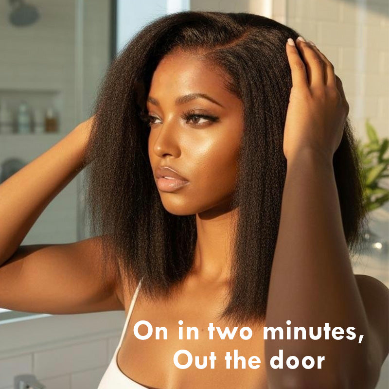 Bangjazz Hair 7×5 Lace Kinky Straight Bob Glueless Human Hair Wig
