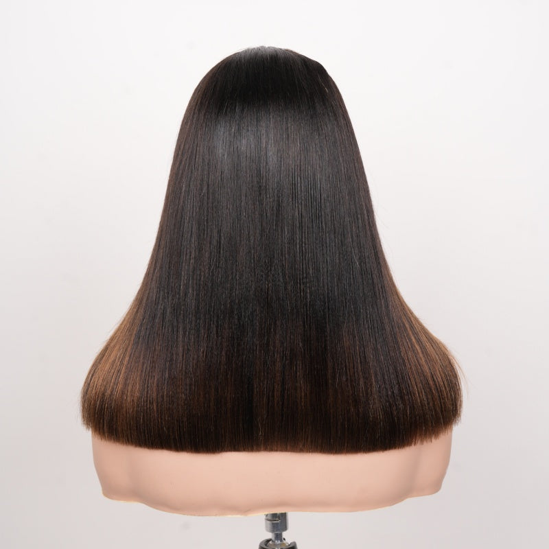 Bangjazz Hair Glueless Ombre Brown Yaki Straight Human Hair Bob Wig