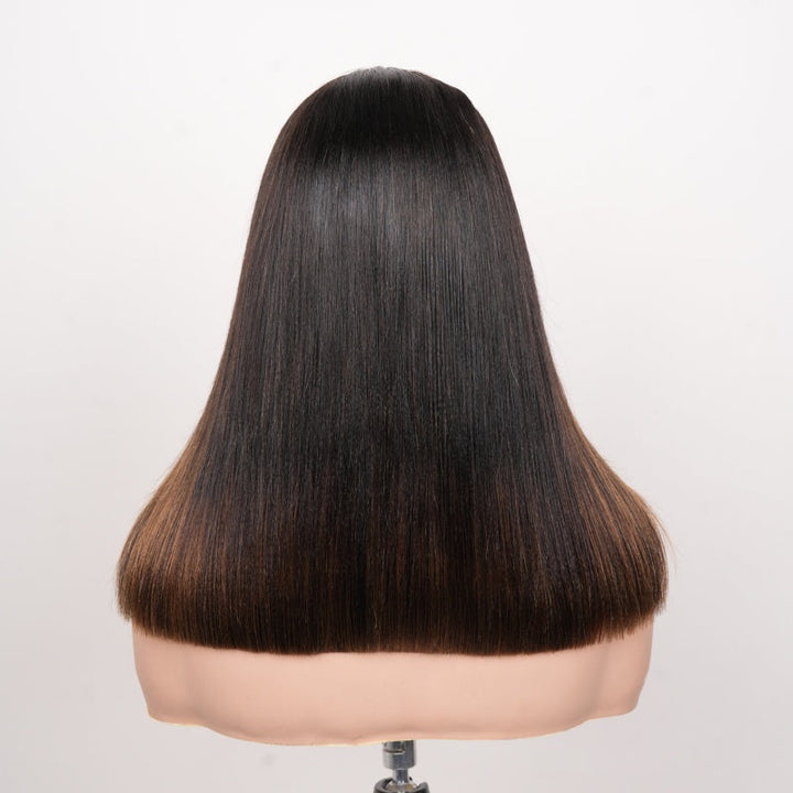 Bangjazz Hair Glueless Ombre Brown Yaki Straight Human Hair Bob Wig