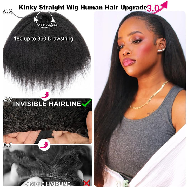 Bangjazz Half Wig With Drawstring Invisible Hairline Seamless Flip Over Wig Glueless Human Wigs Beginner Friendly