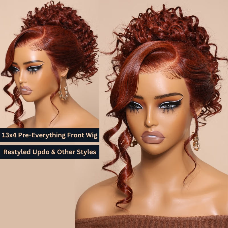 7x5 Lace Pre-styled Reddish Brown Body Wave Glueless Wig HD Transparent Lace Frontal Wig