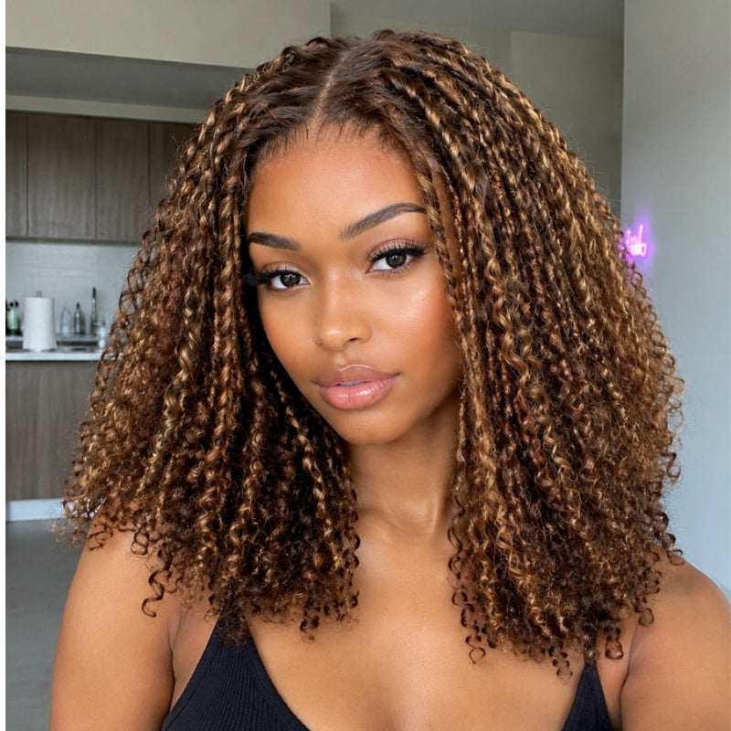 Bangjazz 7x5 Bohemian Curly Glueless Wig HD Lace 300% Density | Honey Blonde &amp; Red Wine