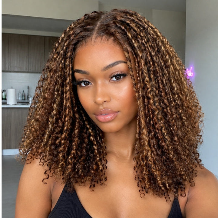 Bangjazz 7x5 Bohemian Curly Glueless Wig HD Lace 300% Density | Honey Blonde &amp; Red Wine