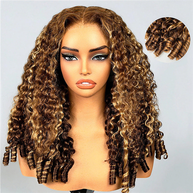 Highlight Burmese Curly 13x6 Lace Front Human Hair Wigs for Black Women Pre-plucked Natural Hairline