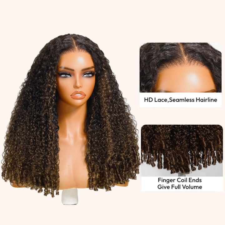 300% Density Brown Highlight Burmese Curly 13x6 Lace Front HD Transparent Lace Glueless Human Hair Wig