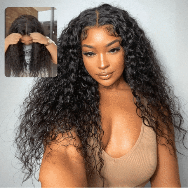 Pre Everything Water Wave 13x6 Full Lace Frontal Glueless Invisible Drawstring HD Transparent Lace Wig -Bangjazz Hair