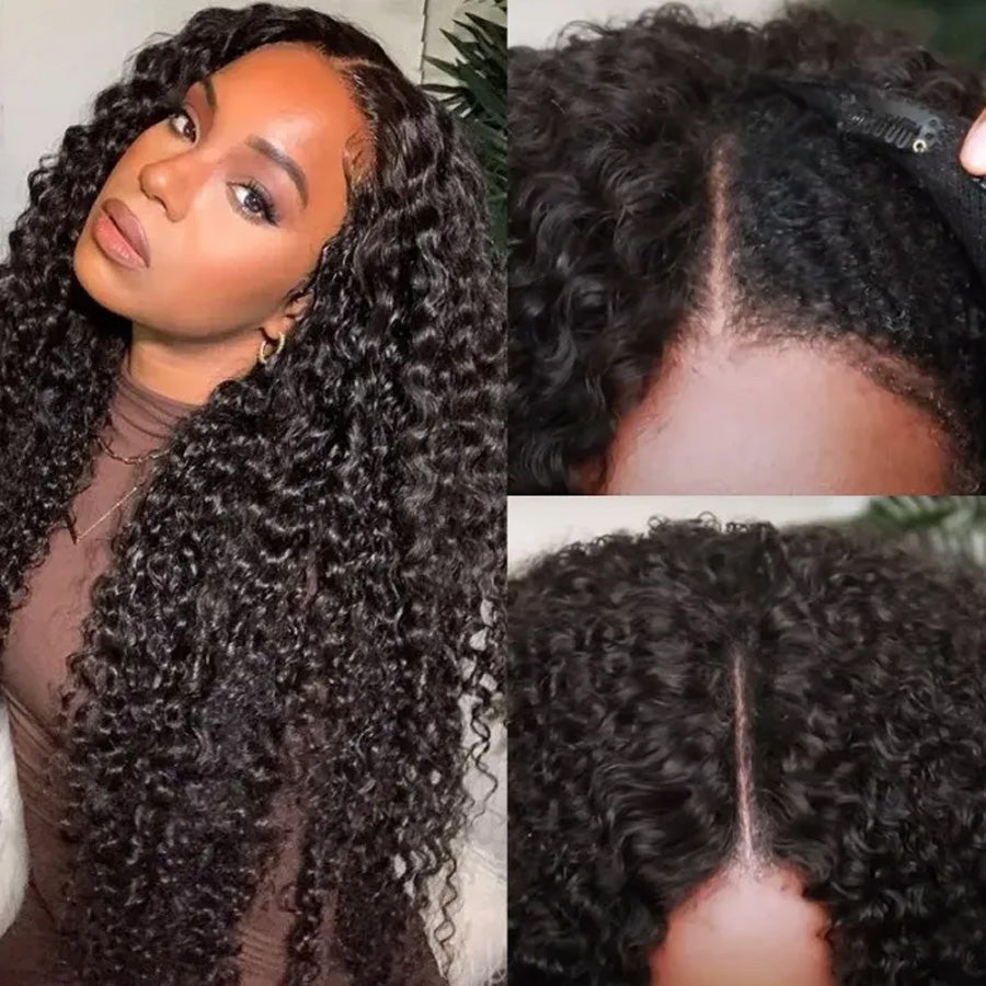 Glueless V Part Wig Beginner Friendly Curly Human Hair No Sew In No Gel NO Leave Out- Bangjazz Hair