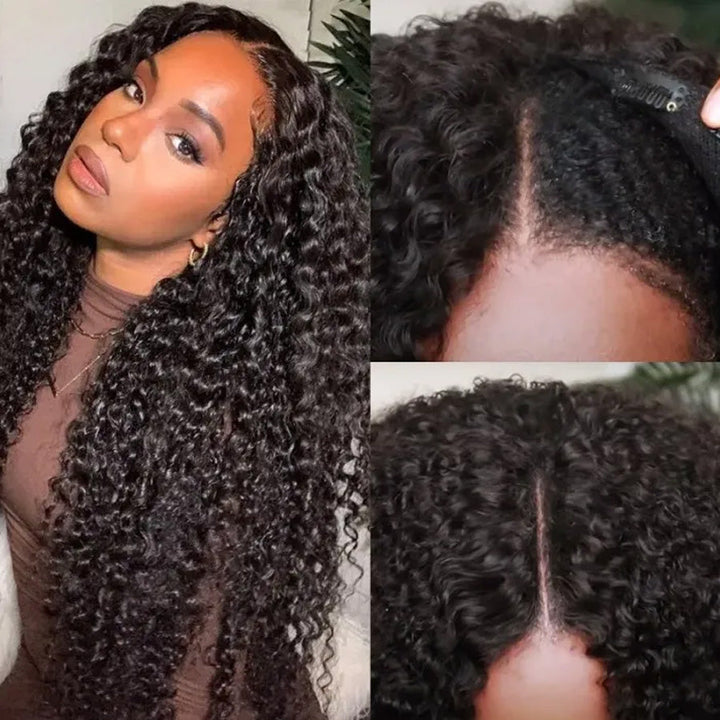 Glueless V Part Wig Beginner Friendly Curly Human Hair No Sew In No Gel NO Leave Out- Bangjazz Hair