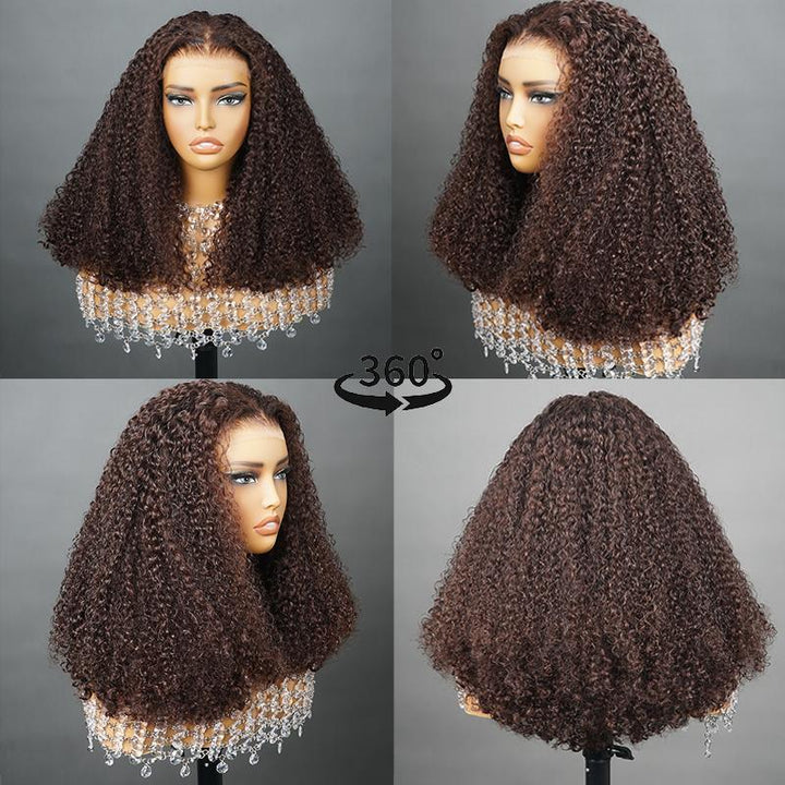 BANGJAZZ Short Kinky Curly Ready to Wear Glueless Wigs Pre Cut Lace Bleached Konts Closure Wigs Human Hair Wig 200% Density Lace Front Wigs Pre Plucked For Women