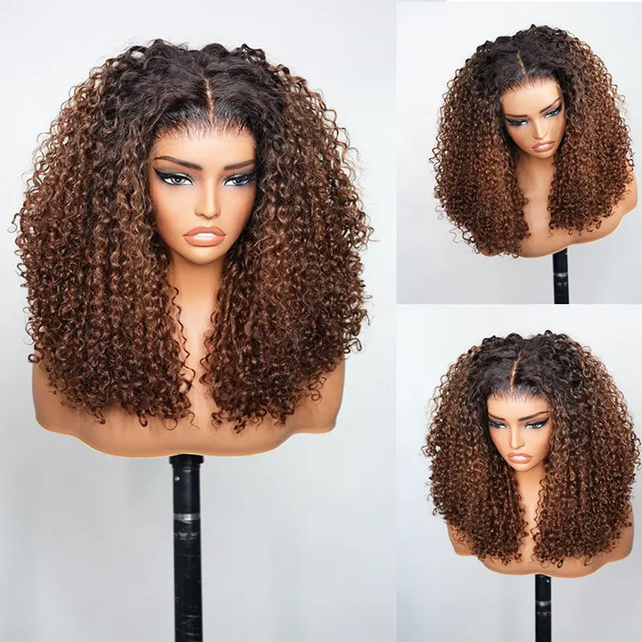 Short Kinky Curly Ready to Wear Glueless Wigs Pre Cut Lace Bleached Konts Closure Wigs Human Hair Wig 200% Density Lace Front Wigs Pre Plucked For Women