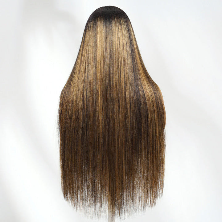 300% Density Balayage Highlights Straight 13x4 Full Lace Front HD Transparent Lace Glueless Wig Bangjazz Hair