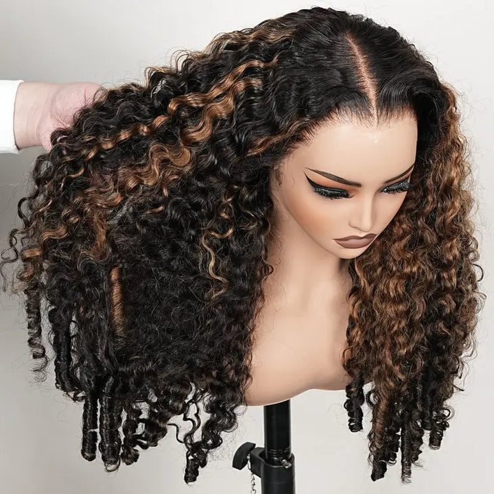 $100 Off | Luxury 7x5/13x6 Burmese Curly Brown Balayage Highlight Color Glueless HD Lace Human Hair Wig