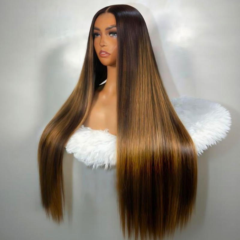 300% Density Balayage Highlights Straight 13x4 Full Lace Front HD Transparent Lace Glueless Wig Bangjazz Hair