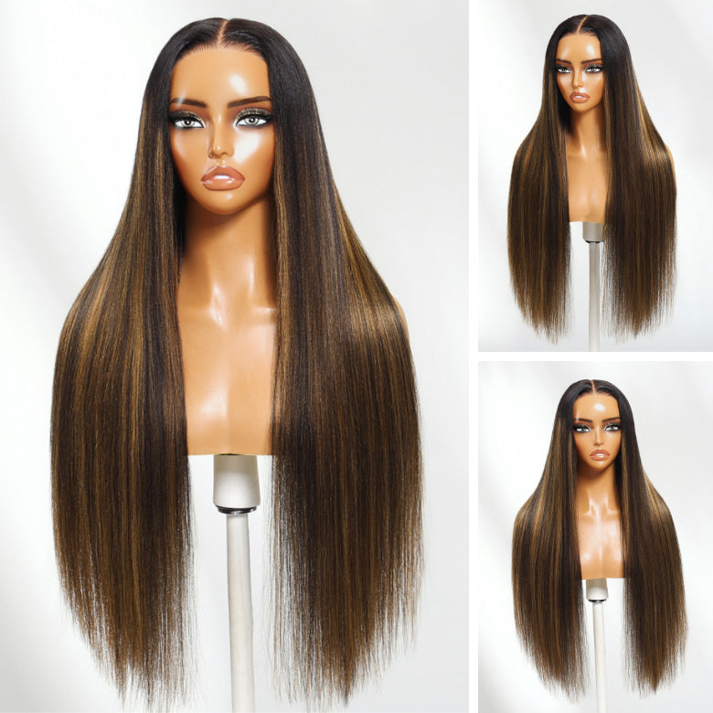 300% Density Balayage Highlights Straight 13x4 Full Lace Front HD Transparent Lace Glueless Wig Bangjazz Hair