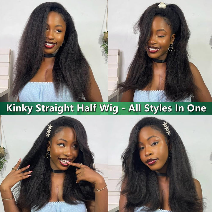 Bangjazz Half Wig With Drawstring Invisible Hairline Seamless Flip Over Wig Glueless Human Wigs Beginner Friendly